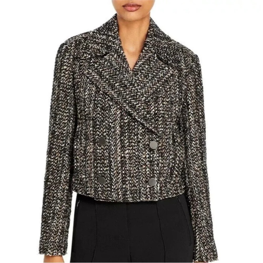 Theory 4 Sargent Tweed Black Multi Double Breasted Cropped Wool Blend Jacket 12